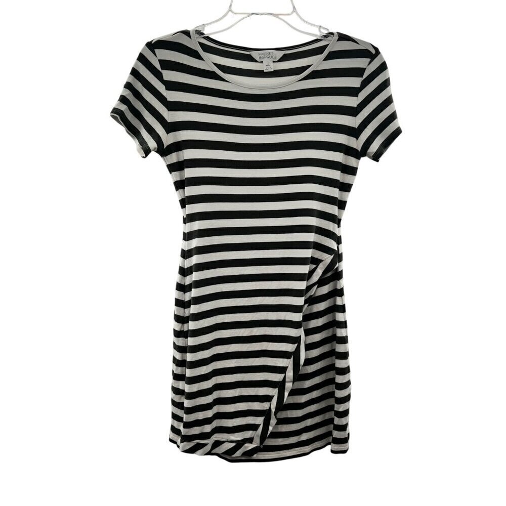 Market & Spruce Women's Short Sleeve Striped Sheath Dress Green/White Size Small